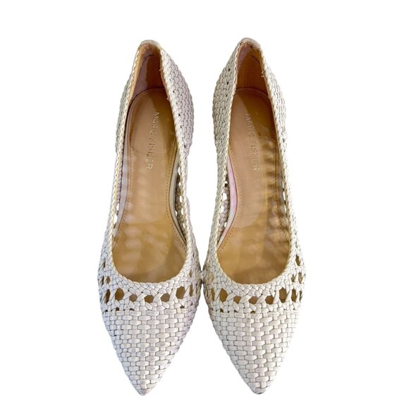 Nordstrom Marc Fisher Bone "Viviane" Woven Pointed Toe Block Heel Pumps Size 5.5 - Picture 3 of 9
